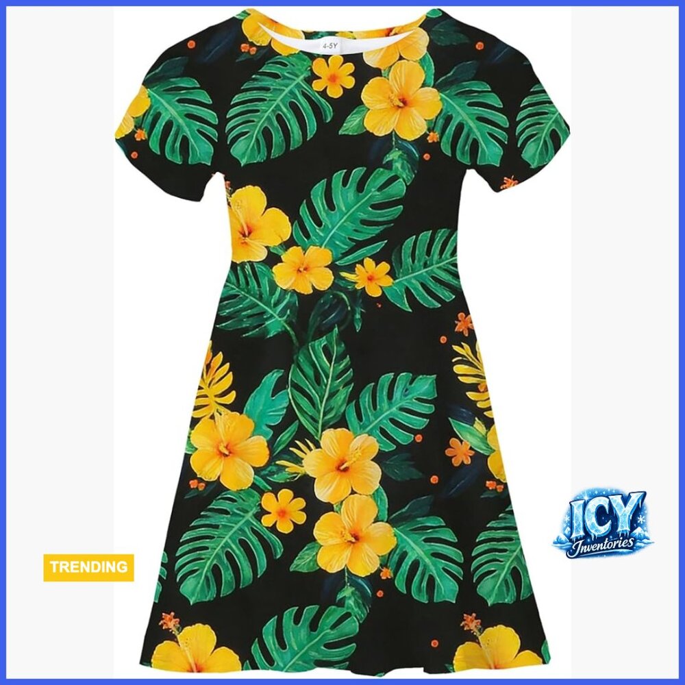 Girls' Casual Sundress Short Sleeve A-Line Midi Dress